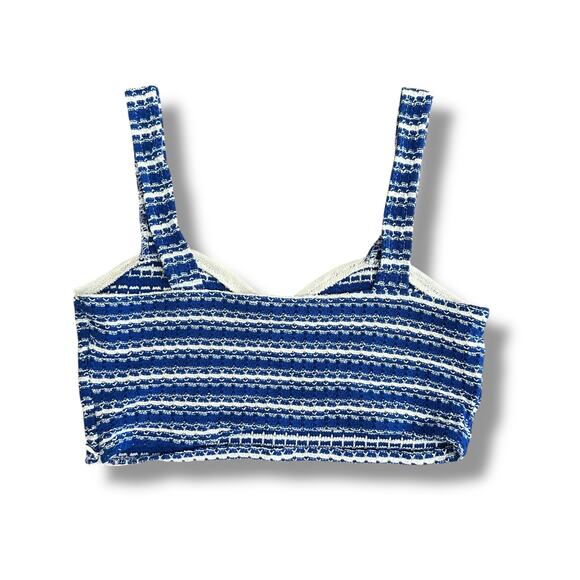 ZARA Knit Crop Top Medium Blue White Striped Sleeveless Tank Cami Festival Retro - Picture 4 of 11